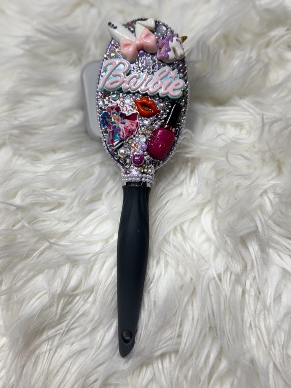 Barbie Pink and Purple Jeweled Decorative Hair Brush - Picture 2 of 5